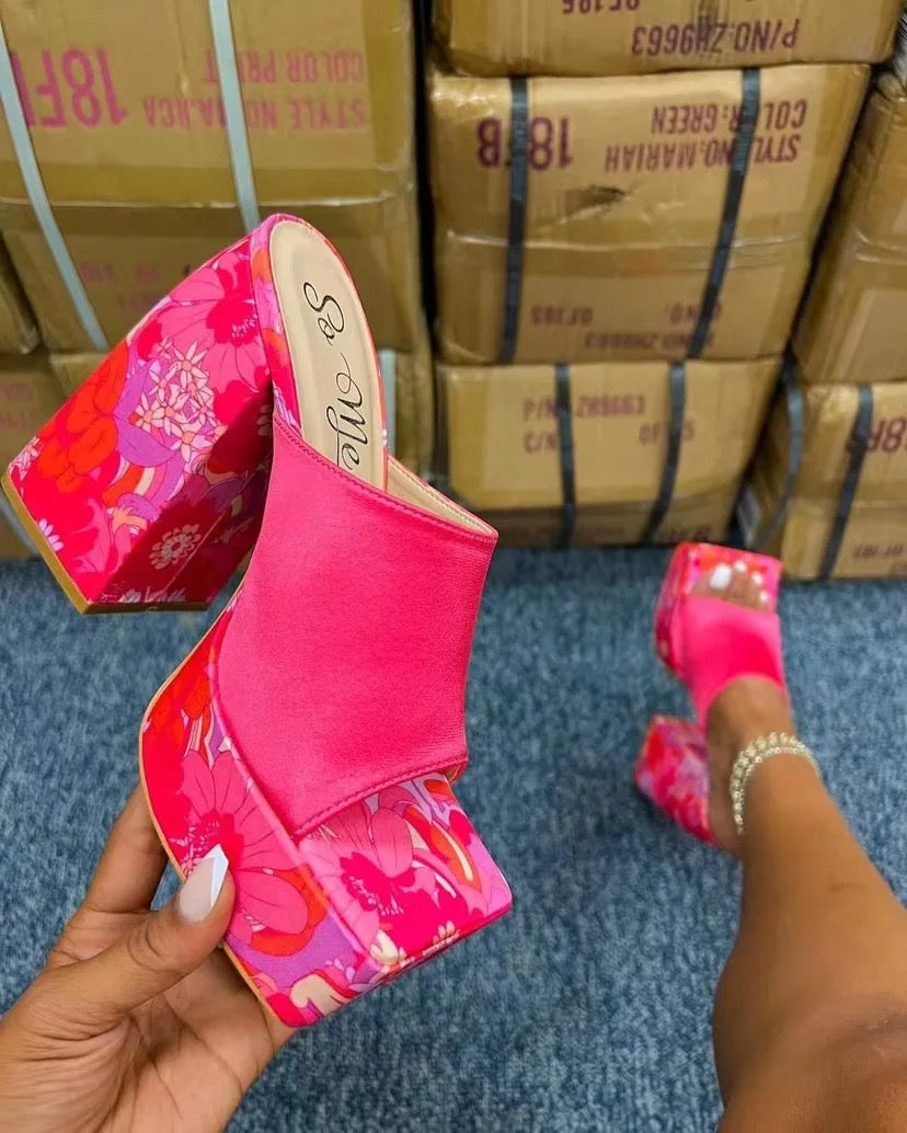 Pink Flower Wedge heels